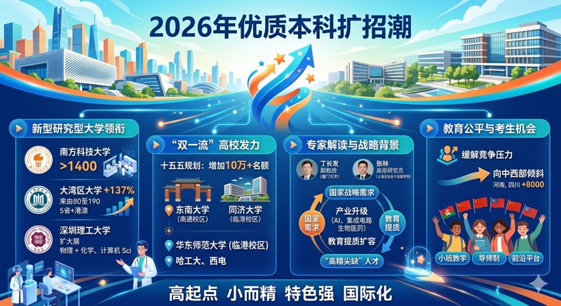 2026年优质本科扩招潮来袭：新型研究型大学领衔，规模与质量双提升
